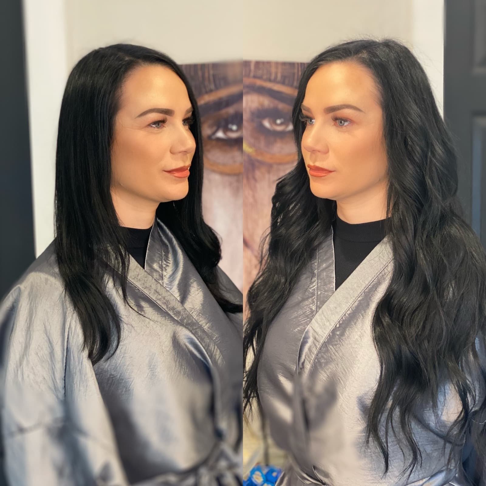 Before and after hand tied extension transformation at Bloom Salon ATX