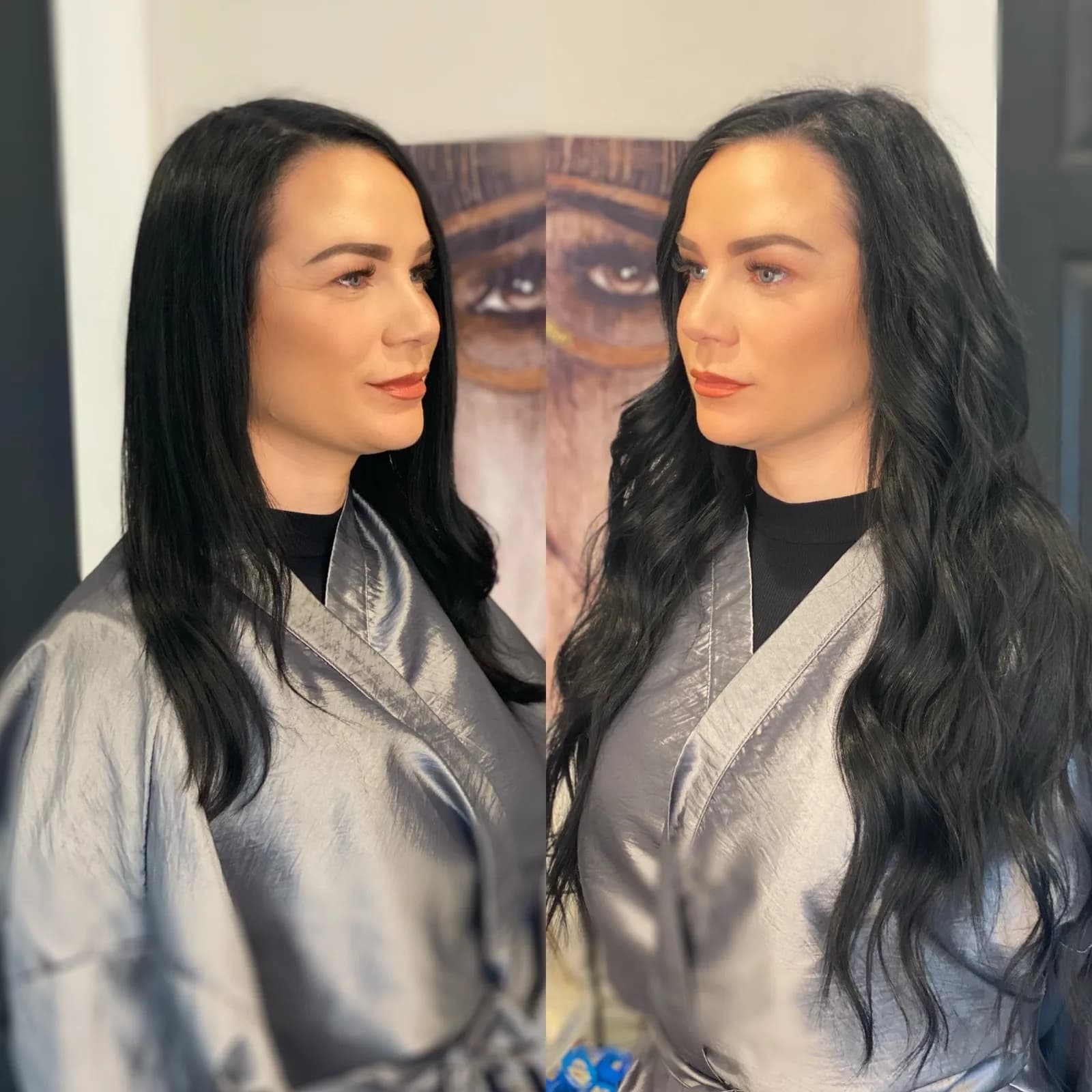 Before and after hand tied extension transformation at Bloom Salon ATX